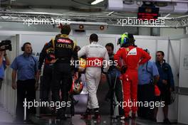 (L to R): Romain Grosjean (FRA) Lotus F1 Team; Lewis Hamilton (GBR) McLaren and Felipe Massa (BRA) Ferrari in parc ferme. 13.10.2012. Formula 1 World Championship, Rd 16, Korean Grand Prix, Yeongam, South Korea, Qualifying Day.