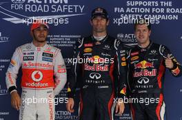 pole for Mark Webber (AUS), Red Bull Racing with 2nd Sebastian Vettel (GER), Red Bull Racing and 3rd Lewis Hamilton (GBR), McLaren Mercedes  13.10.2012. Formula 1 World Championship, Rd 16, Korean Grand Prix, Yeongam, Korea, Qualifying Day