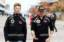(L to R): Romain Grosjean (FRA) Lotus F1 Team with Kimi Raikkonen (FIN) Lotus F1 Team. 13.10.2012. Formula 1 World Championship, Rd 16, Korean Grand Prix, Yeongam, South Korea, Qualifying Day.