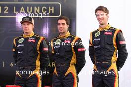 06.02.2012 Jerez, Spain,  Kimi Raikkonen, Lotus Renault F1 Team with Jerome d'Ambrosio (BEL),  Lotus Renault F1 Team and Romain Grosjean (FRA), Lotus Renault F1 Team  - Lotus F1 Team E20 Launch