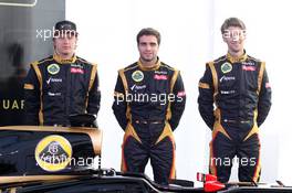 06.02.2012 Jerez, Spain,  Kimi Raikkonen, Lotus Renault F1 Team with Jerome d'Ambrosio (BEL),  Lotus Renault F1 Team  and Romain Grosjean (FRA), Lotus Renault F1 Team - Lotus F1 Team E20 Launch