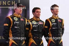 06.02.2012 Jerez, Spain,  Kimi Raikkonen, Lotus Renault F1 Team with Jerome d'Ambrosio (BEL),  Lotus Renault F1 Team and Romain Grosjean (FRA), Lotus Renault F1 Team   - Lotus F1 Team E20 Launch