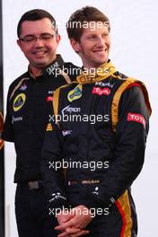 06.02.2012 Jerez, Spain,  Eric Boullier (FRA), Team Principal, Lotus Renault GP and Romain Grosjean (FRA), Lotus Renault F1 Team  - Lotus F1 Team E20 Launch