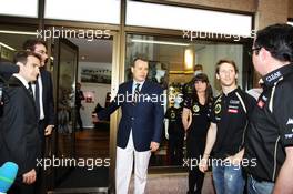 Ion Bazac, Owner of Lotus Shop Franchise with Romain Grosjean (FRA) Lotus F1 Team and Eric Boullier (FRA) Lotus F1 Team Principal at the opening of the Lotus shop. 25.05.2012. Formula 1 World Championship, Rd 6, Monaco Grand Prix, Monte Carlo, Monaco, Friday