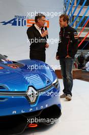 Carlos Tavares, Renault COO and Sebastian Vettel (GER) Red Bull Racing unveil the Renault Alpine A110-50 Concept car on the Red Bull Energy Station. 25.05.2012. Formula 1 World Championship, Rd 6, Monaco Grand Prix, Monte Carlo, Monaco, Friday