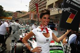 Grid girl for Michael Schumacher (GER) Mercedes AMG F1. 27.05.2012. Formula 1 World Championship, Rd 6, Monaco Grand Prix, Monte Carlo, Monaco, Race Day