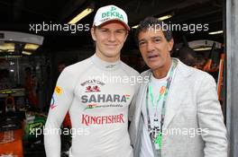 Nico Hulkenberg (GER), Sahara Force India Formula One Team and Antonio Banderas (ESP) Actor  27.05.2012. Formula 1 World Championship, Rd 6, Monaco Grand Prix, Monte Carlo, Monaco, Sunday