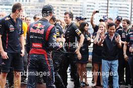 Race winner Mark Webber (AUS) Red Bull Racing celebrates with the team on the Red Bull Energy Station. 27.05.2012. Formula 1 World Championship, Rd 6, Monaco Grand Prix, Monte Carlo, Monaco, Race Day