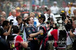 (L to R): Christian Horner (GBR) Red Bull Racing Team Principal celebrates with race winner Mark Webber (AUS) Red Bull Racing in parc ferme. 27.05.2012. Formula 1 World Championship, Rd 6, Monaco Grand Prix, Monte Carlo, Monaco, Race Day