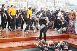 Race winner Mark Webber (AUS) Red Bull Racing celebrates with the team on the Red Bull Energy Station. 27.05.2012. Formula 1 World Championship, Rd 6, Monaco Grand Prix, Monte Carlo, Monaco, Race Day