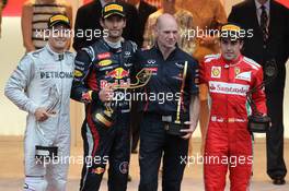 2nd place Nico Rosberg (GER), Mercedes AMG Petronas with 1st place Mark Webber (AUS), Red Bull Racing, Adrian Newey (GBR) Red Bull Racing Chief Technical Officer and 3rd place Fernando Alonso (ESP), Scuderia Ferrari  27.05.2012. Formula 1 World Championship, Rd 6, Monaco Grand Prix, Monte Carlo, Monaco, Sunday