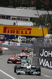 Nico Rosberg (GER) Mercedes AMG F1 W03 leads Lewis Hamilton (GBR) McLaren MP4/27. 27.05.2012. Formula 1 World Championship, Rd 6, Monaco Grand Prix, Monte Carlo, Monaco, Race Day