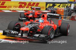 Timo Glock (GER), Marussia F1 Team leads Charles Pic (FRA), Marussia F1 Team  27.05.2012. Formula 1 World Championship, Rd 6, Monaco Grand Prix, Monte Carlo, Monaco, Sunday