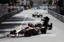 Pedro De La Rosa (ESP) HRT Formula 1 Team F112 with broken rear wing. 27.05.2012. Formula 1 World Championship, Rd 6, Monaco Grand Prix, Monte Carlo, Monaco, Race Day