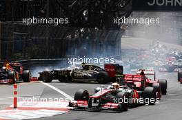 Romain Grosjean (FRA) Lotus F1 E20 crashes at the start of the race. 27.05.2012. Formula 1 World Championship, Rd 6, Monaco Grand Prix, Monte Carlo, Monaco, Race Day