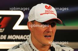 Pole sitter Michael Schumacher (GER) Mercedes AMG F1 in the FIA Press Conference. 26.05.2012. Formula 1 World Championship, Rd 6, Monaco Grand Prix, Monte Carlo, Monaco, Qualifying Day
