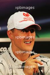 Pole sitter Michael Schumacher (GER) Mercedes AMG F1 in the FIA Press Conference. 26.05.2012. Formula 1 World Championship, Rd 6, Monaco Grand Prix, Monte Carlo, Monaco, Qualifying Day