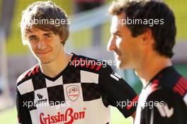 (L to R): Charles Pic (FRA) Marussia F1 Team with team mate Timo Glock (GER) Marussia F1 Team play football in the charity football match. 22.05.2012. Formula 1 World Championship, Rd 6, Monaco Grand Prix, Monte Carlo, Monaco, Tuesday Soccer
