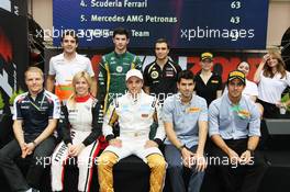 Drivers at the Fanzone (From back row (L to R)): Jules Bianchi (FRA) Sahara Force India F1 Team Third Driver; Alexander Rossi (USA) Caterham CT01 Test Driver; Jerome d'Ambrosio (BEL) Lotus F1 Team Third Driver; Valtteri Bottas (FIN) Williams Third Driver; Maria De Villota (ESP) Marussia F1 Team Test Driver; Dani Clos (ESP) HRT Formula One Team F112 Test Driver; Jaime Alguersuari (ESP) BBC Radio 5 Live Expert Summariser; Lucas di Grassi (BRA). 24.05.2012. Formula 1 World Championship, Rd 6, Monaco Grand Prix, Monte Carlo, Monaco, Practice Day