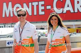Will Hings (GBR) Sahara Force India F1 Press Officer (Left) with Amy Kizildagli (GBR) Sahara Force India F1 Team. 24.05.2012. Formula 1 World Championship, Rd 6, Monaco Grand Prix, Monte Carlo, Monaco, Practice Day