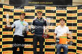 (L to R): Lucas di Grassi (BRA); Valtteri Bottas (FIN) Williams Third Driver and Jules Bianchi (FRA) Sahara Force India F1 Team Third Driver at the Fanzone. 24.05.2012. Formula 1 World Championship, Rd 6, Monaco Grand Prix, Monte Carlo, Monaco, Practice Day