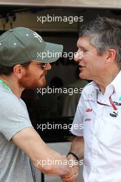 (L to R): Michael Fassbender (IRE) Actor with Nick Fry (GBR) Mercedes AMG F1 Chief Executive Officer. 26.05.2012. Formula 1 World Championship, Rd 6, Monaco Grand Prix, Monte Carlo, Monaco, Qualifying Day