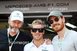Sam Bird (GBR) Mercedes AMG F1 Test And Reserve Driver (Centre) with Liam Cunningham (IRE) Actor (Left) and Michael Fassbender (IRE) Actor (Right). 26.05.2012. Formula 1 World Championship, Rd 6, Monaco Grand Prix, Monte Carlo, Monaco, Qualifying Day
