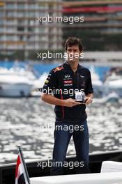 Mark Webber (AUS) Red Bull Racing with the Casio Edifice EFR-520RB Red Bull Racing Limited Edition watch. 23.05.2012. Formula 1 World Championship, Rd 6, Monaco Grand Prix, Monte Carlo, Monaco, Preparation Day