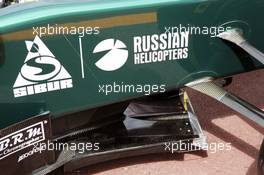 Russian Helicopters branding on the Caterham CT01. 23.05.2012. Formula 1 World Championship, Rd 6, Monaco Grand Prix, Monte Carlo, Monaco, Preparation Day