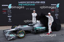 21.02.2012 Barcelona, Spain,  Michael Schumacher (GER) Mercedes GP and Nico Rosberg (GER) Mercedes GP unveil the new  Mercedes F1 W03 - Mercedes F1 W03 Launch