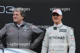21.02.2012 Barcelona, Spain,  Norbert Haug (GER), Mercedes Sporting Director with Michael Schumacher (GER), Mercedes GP- Mercedes F1 W03 Launch
