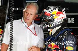 (L to R): Dr Helmut Marko (AUT) Red Bull Motorsport Consultant with Sebastian Vettel (GER) Red Bull Racing. 23.03.2012. Formula 1 World Championship, Rd 2, Malaysian Grand Prix, Sepang, Malaysia, Friday Practice