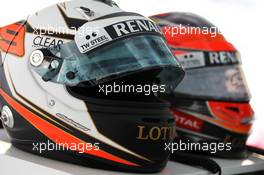 The helmets of Kimi Raikkonen (FIN) Lotus F1 Team and Romain Grosjean (FRA) Lotus F1 E20. 23.03.2012. Formula 1 World Championship, Rd 2, Malaysian Grand Prix, Sepang, Malaysia, Friday Practice