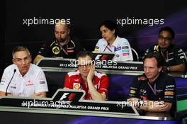 The FIA Press Conference (From back row (L to R)): Gerard Lopez (FRA) Genii Capital; Monisha Kaltenborn (AUT) Sauber Managing Director; Riad Asmat (MAL) Caterham F1 Chief Executive Officer; Martin Whitmarsh (GBR) McLaren Chief Executive Officer; Stefano Domenicali (ITA) Ferrari General Director; Christian Horner (GBR) Red Bull Racing Team Principal. 23.03.2012. Formula 1 World Championship, Rd 2, Malaysian Grand Prix, Sepang, Malaysia, Friday