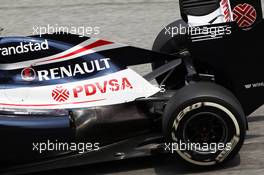 Williams FW34 exhaust detail. 23.03.2012. Formula 1 World Championship, Rd 2, Malaysian Grand Prix, Sepang, Malaysia, Friday Practice