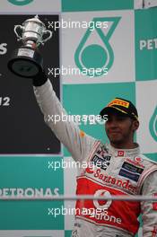 3rd place Lewis Hamilton (GBR), McLaren Mercedes  25.03.2012. Formula 1 World Championship, Rd 2, Malaysian Grand Prix, Sepang, Malaysia, Sunday Podium