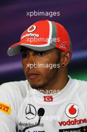 Lewis Hamilton (GBR) McLaren in the FIA Press Conference. 25.03.2012. Formula 1 World Championship, Rd 2, Malaysian Grand Prix, Sepang, Malaysia, Sunday Podium