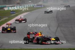 Mark Webber (AUS) Red Bull Racing RB8 leads team mate Sebastian Vettel (GER) Red Bull Racing RB8. 25.03.2012. Formula 1 World Championship, Rd 2, Malaysian Grand Prix, Sepang, Malaysia, Sunday Race