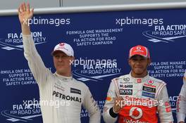 Qualifying results (L-R) 3rd Michael Schumacher (GER), Mercedes AMG Petronas, pole position man 1st Lewis Hamilton (GBR), McLaren Mercedes  24.03.2012. Formula 1 World Championship, Rd 2, Malaysian Grand Prix, Sepang, Malaysia, Saturday Qualifying