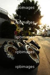 Pirelli tyres in the paddock. 24.03.2012. Formula 1 World Championship, Rd 2, Malaysian Grand Prix, Sepang, Malaysia, Saturday Qualifying