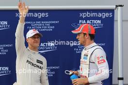 Qualifying results (L-R) 3rd Michael Schumacher (GER), Mercedes AMG Petronas, pole position man and 2nd place Jenson Button (GBR), McLaren Mercedes  24.03.2012. Formula 1 World Championship, Rd 2, Malaysian Grand Prix, Sepang, Malaysia, Saturday Qualifying