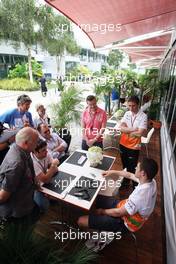Paul di Resta (GBR) Sahara Force India F1 with the media. 22.03.2012. Formula 1 World Championship, Rd 2, Malaysian Grand Prix, Sepang, Malaysia, Thursday