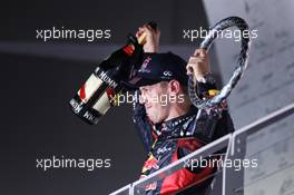 Race winner Sebastian Vettel (GER) Red Bull Racing celebrates ot 23.09.2012. Formula 1 World Championship, Rd 14, Singapore Grand Prix, Singapore, Singapore, Race Day