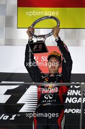 Race winner Sebastian Vettel (GER) Red Bull Racing celebrates  23.09.2012. Formula 1 World Championship, Rd 14, Singapore Grand Prix, Singapore, Singapore, Race Day