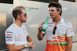 (L to R): Sam Bird (GBR) Mercedes AMG F1 Test And Reserve Driver with Jules Bianchi (FRA) Sahara Force India F1 Team Third Driver. 22.09.2012. Formula 1 World Championship, Rd 14, Singapore Grand Prix, Singapore, Singapore, Qualifying Day