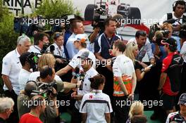 Sergio Perez (MEX) Sauber; Timo Glock (GER) Marussia F1 Team and Nico Hulkenberg (GER) Sahara Force India F1 with the media. 20.09.2012. Formula 1 World Championship, Rd 14, Singapore Grand Prix, Singapore, Singapore, Preparation Day