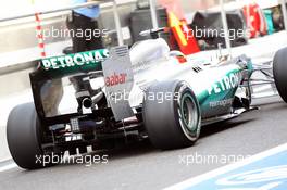 Michael Schumacher (GER) Mercedes AMG F1 W03 rear diffuser detail. 02.11.2012. Formula 1 World Championship, Rd 18, Abu Dhabi Grand Prix, Yas Marina Circuit, Abu Dhabi, Practice Day.