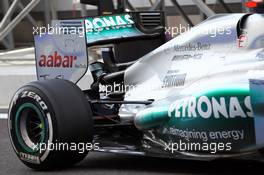 Michael Schumacher (GER) Mercedes AMG F1 W03 rear suspension and rear wing detail. 02.11.2012. Formula 1 World Championship, Rd 18, Abu Dhabi Grand Prix, Yas Marina Circuit, Abu Dhabi, Practice Day.