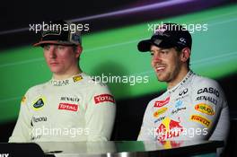 (L to R): Race winner Kimi Raikkonen (FIN) Lotus F1 Team and Sebastian Vettel (GER) Red Bull Racing in the FIA Press Conference. 04.11.2012. Formula 1 World Championship, Rd 18, Abu Dhabi Grand Prix, Yas Marina Circuit, Abu Dhabi, Race Day.