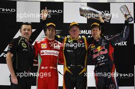 1st place Kimi Raikkonen, Lotus Renault F1 Team with 2nd place Fernando Alonso (ESP), Scuderia Ferrari and 3rd place Sebastian Vettel (GER), Red Bull Racing  04.11.2012. Formula 1 World Championship, Rd 18, Abu Dhabi Grand Prix, Abu Dhabi, UAE, Race Day